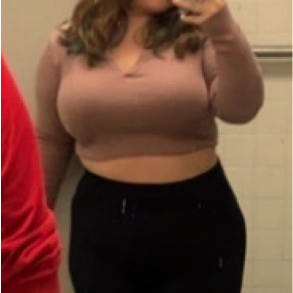 Large Brown Long Sleeve Crop Top